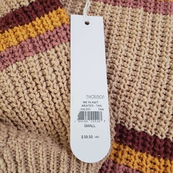 NWT sisstrEvolution Tan Striped Cotton Long Sleeve Sweater Size S - Picture 5 of 11
